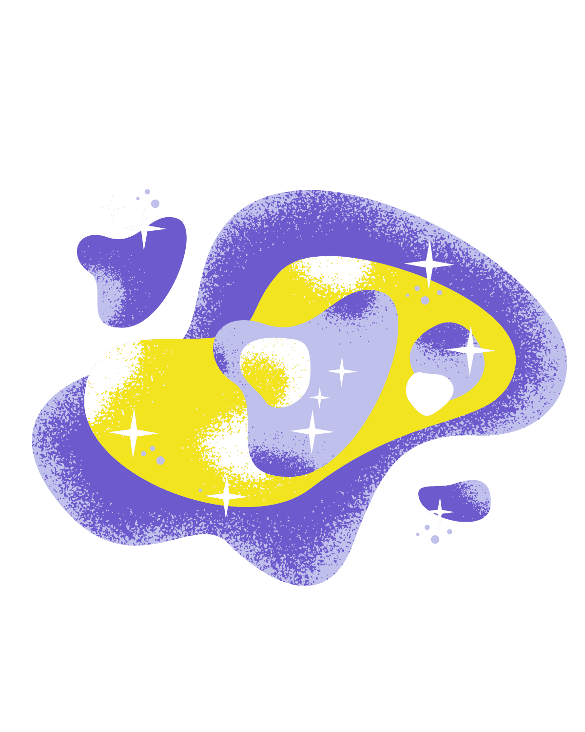 Illustration d'une galaxie violette, blanche et jaune